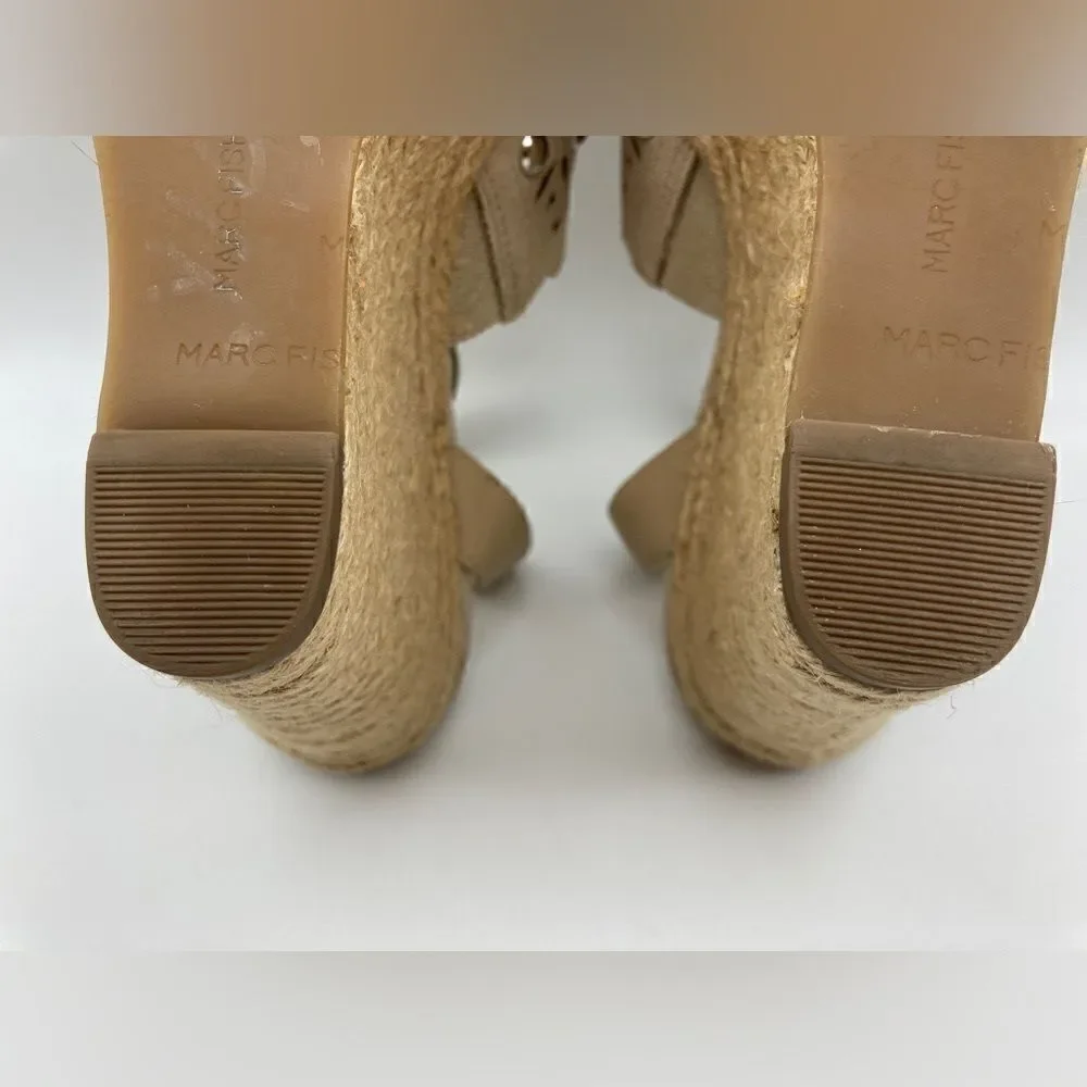 Marc Fisher HATA Cutout Leather Upper Wedge Sandals Tan Color Size 5,5